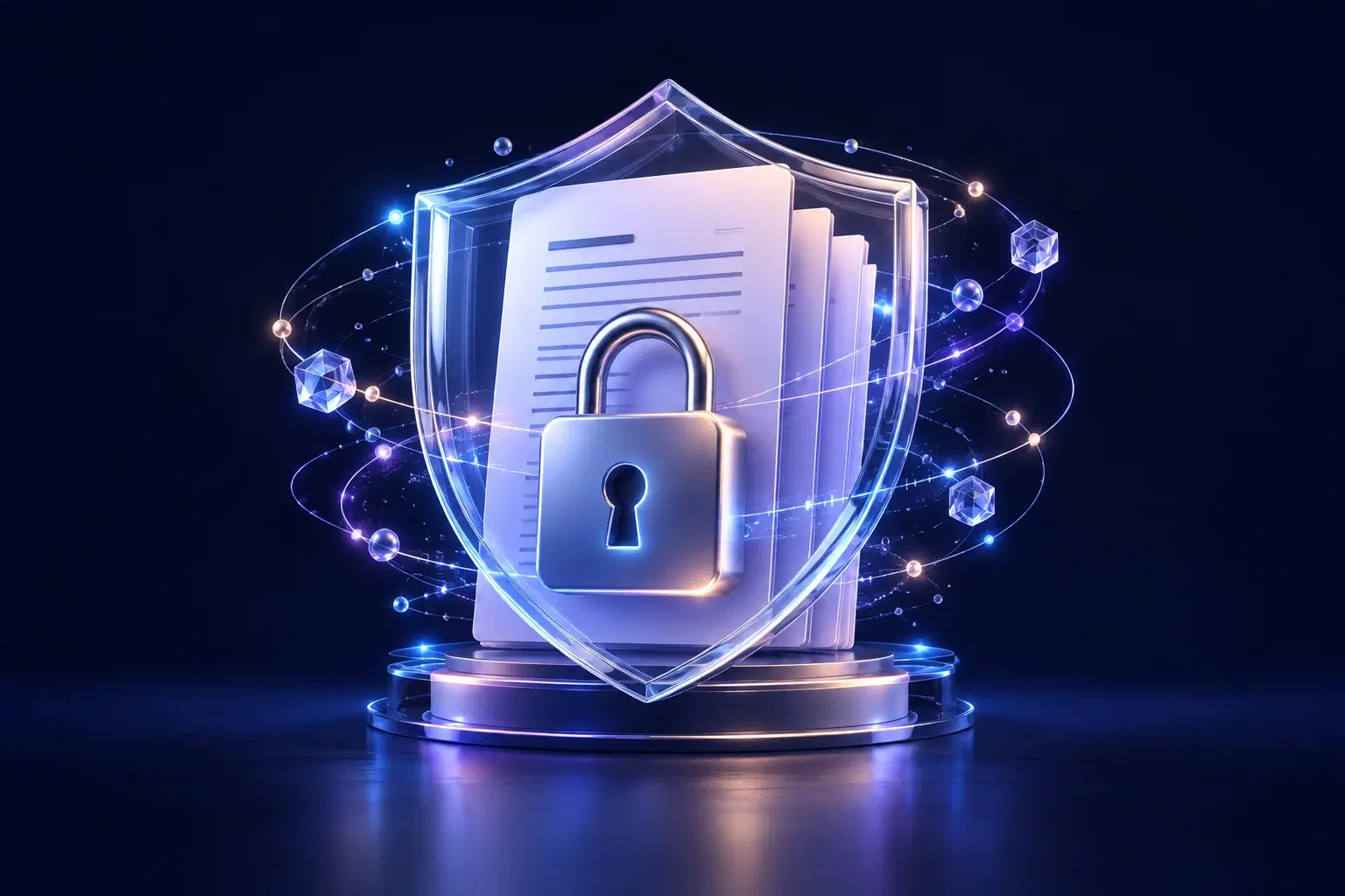 A glass shield and padlock protecting legal documents