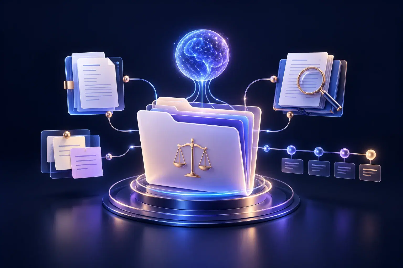 A central matter folder connecting legal documents, research and timelines